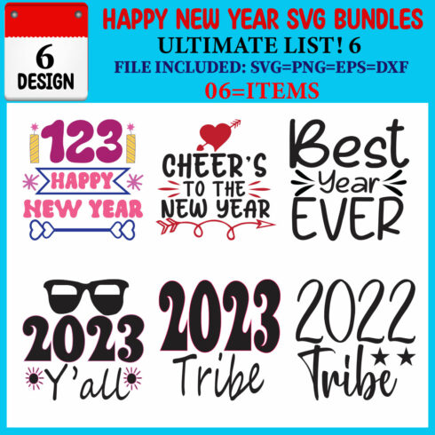 Happy New Year SVG T-shirt Design Bundle cover image.