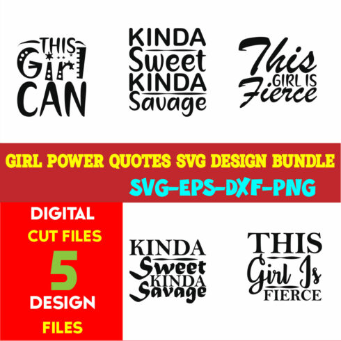 Girl Power Quotes T-shirt Design Bundle Vol-02 cover image.