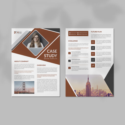 Case study flyer template design for corporate project cover image.
