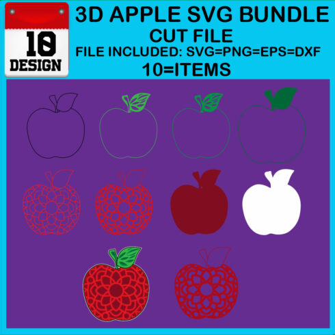 3D Apple SVG Bundle Cut File cover image.