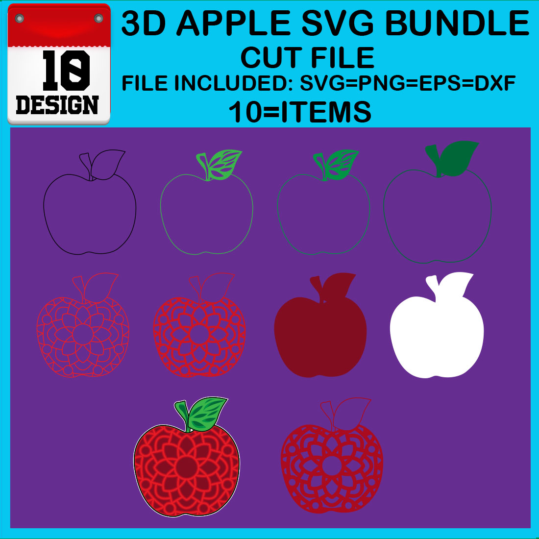 3D Apple SVG Bundle Cut File cover image.