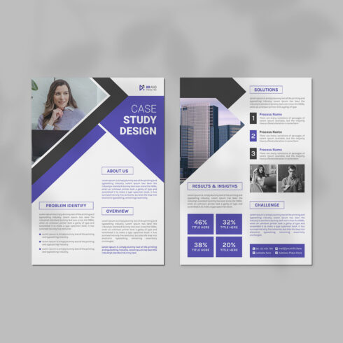 Case study flyer template design for corporate project cover image.