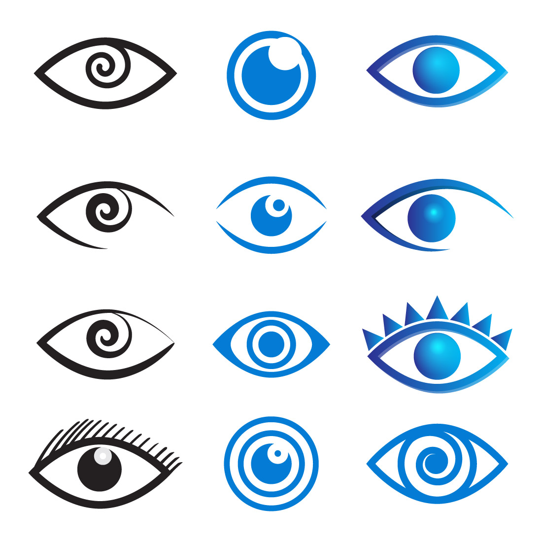Abstract Vector 12 Eye Logo Bundle Different Eyes Icon Set preview image.
