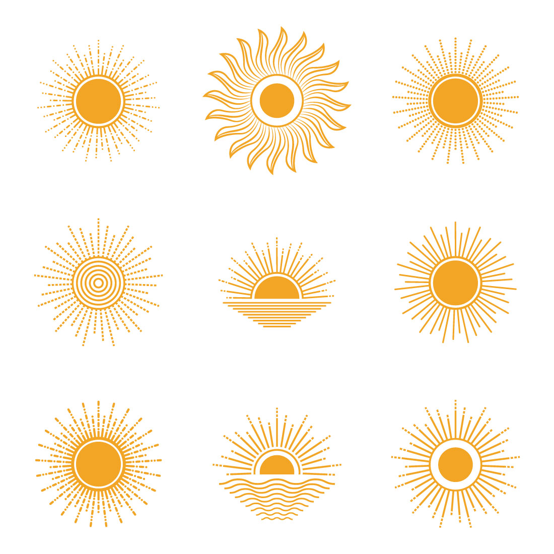 Abstract vector sun logo set, Summer Sun Logo preview image.