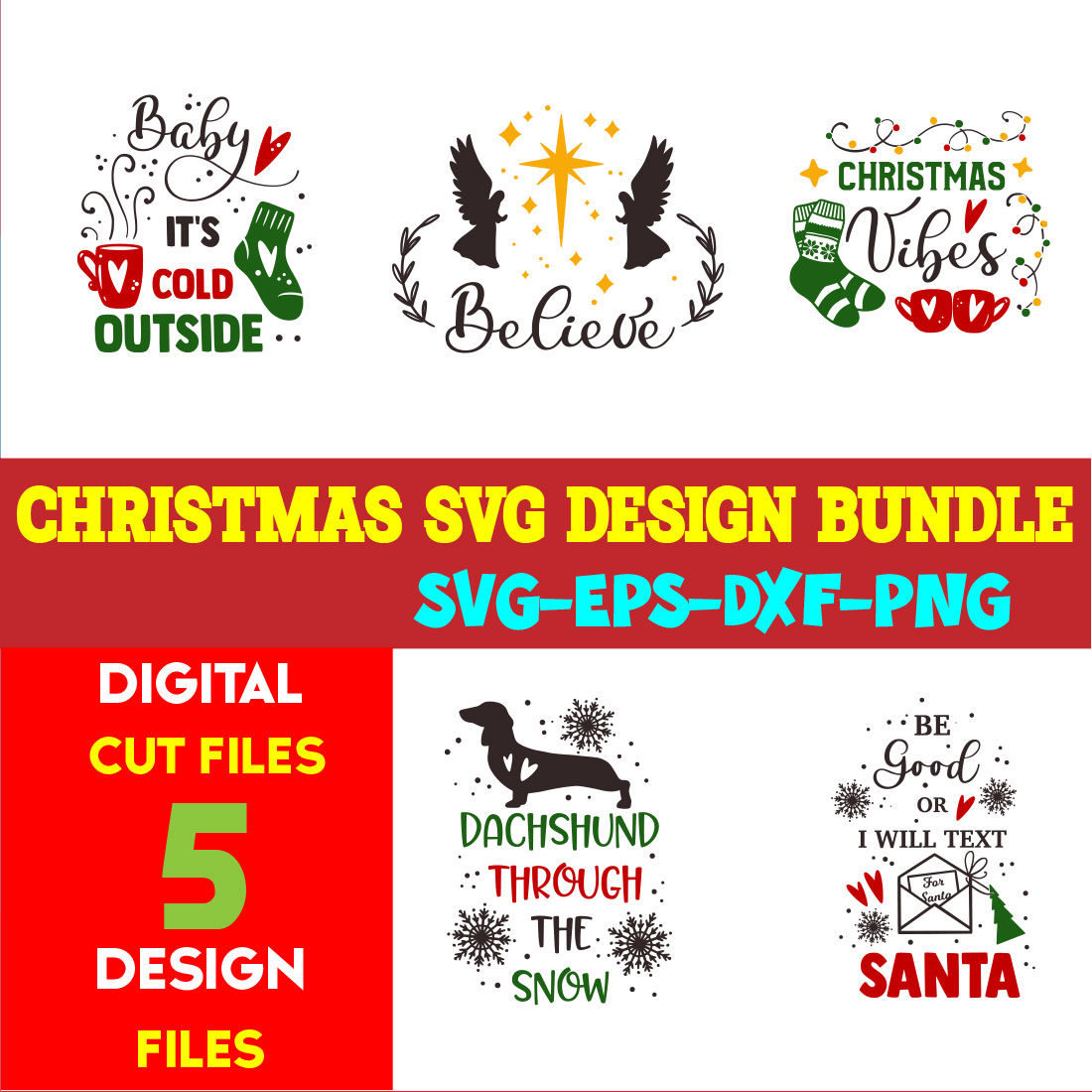 Christmas SVG T-shirt Design Bundle Volume-92 cover image.