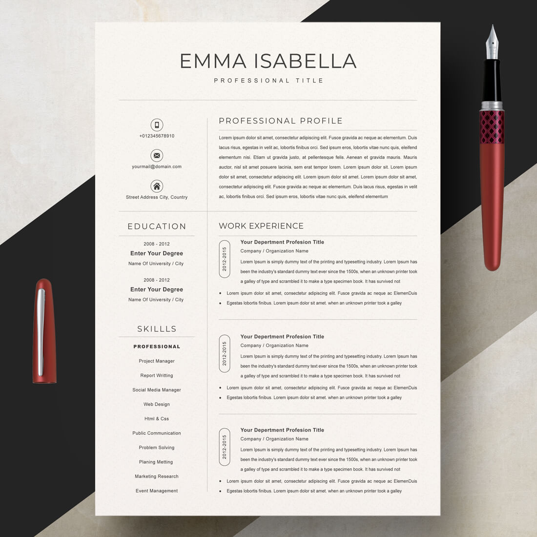 Clean and Elegant Resume Template for Creative Professionals in Design, Advertising, and Media Industries cover image.