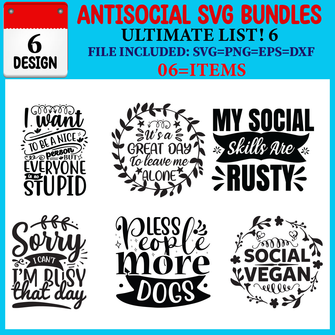 Antisocial SVG T-shirt Design Bundle cover image.