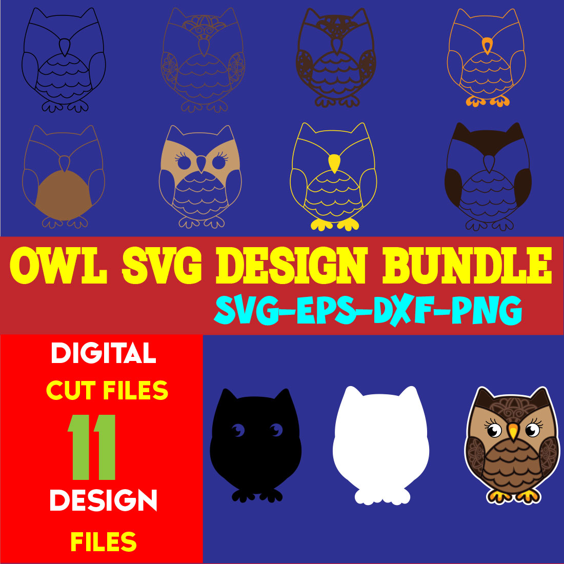 Owl SVG Design Bundle cover image.