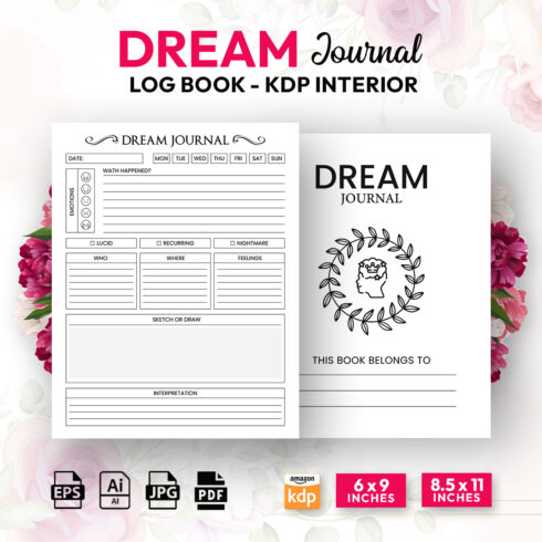 Dream Journal Planner Log Book - Low Content KDP Interior cover image.