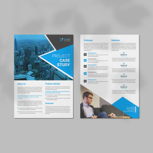 Professional case study template with flyer design cover image.