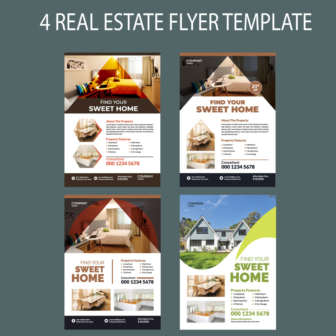4 Real Estate Flyer Templates cover image.