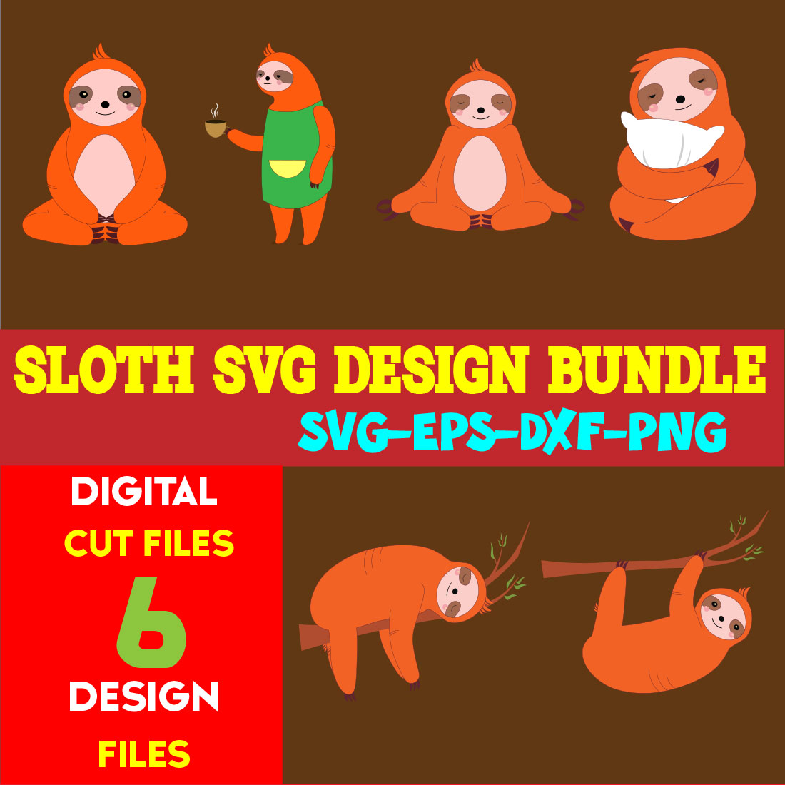 Sloth SVG Design Bundle cover image.