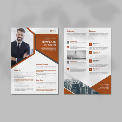 Professional case study template design with flyer cover image.