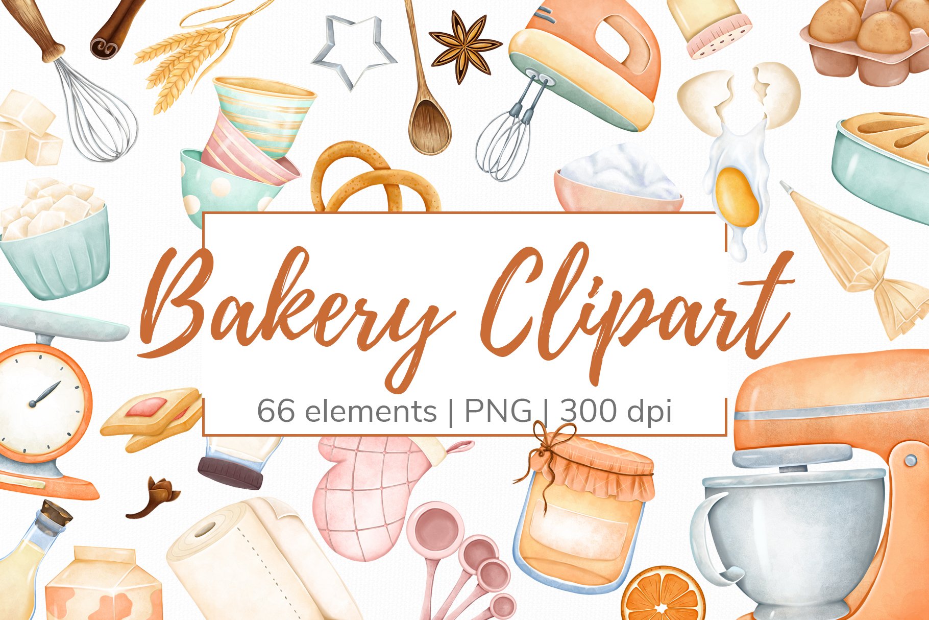 Cute baking digital clipart cover image.