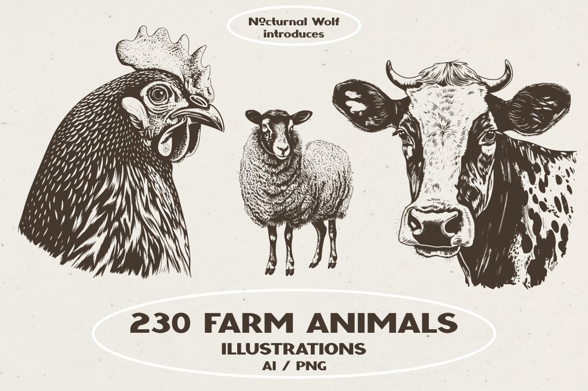 Farm Animals Illustrations cover image.