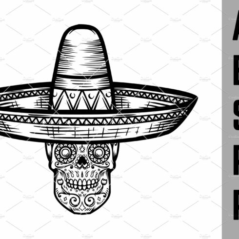 Mexican sugar skull in sombrero. cover image.