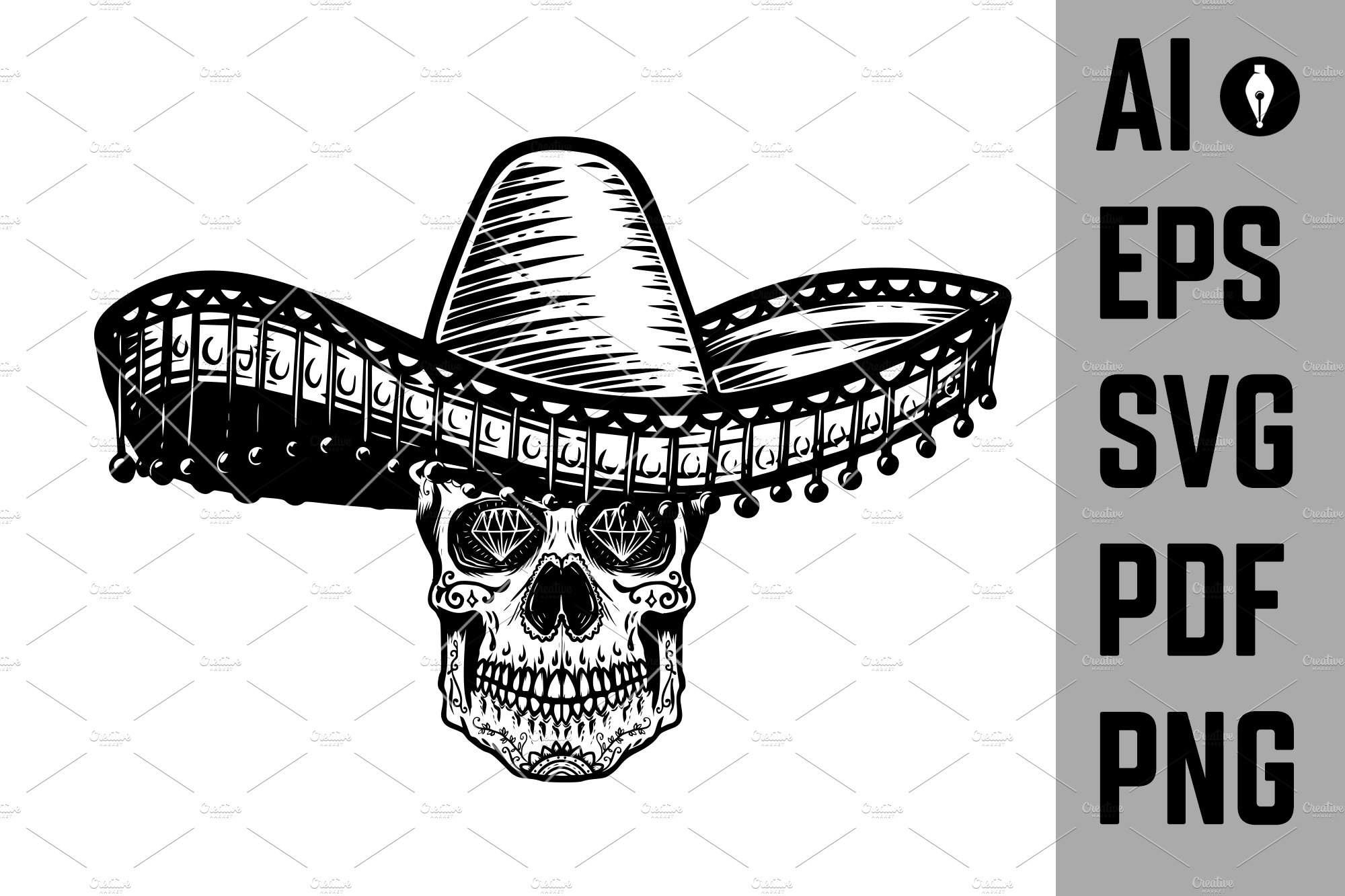 Mexican sugar skull in sombrero. cover image.