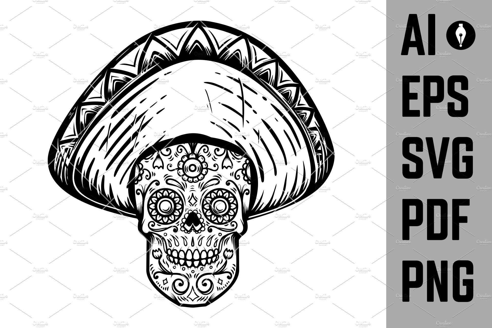 Mexican sugar skull in sombrero. cover image.