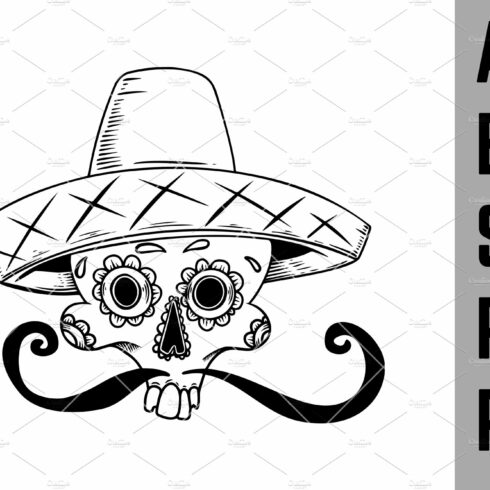 Mexican sugar skull in sombrero. cover image.