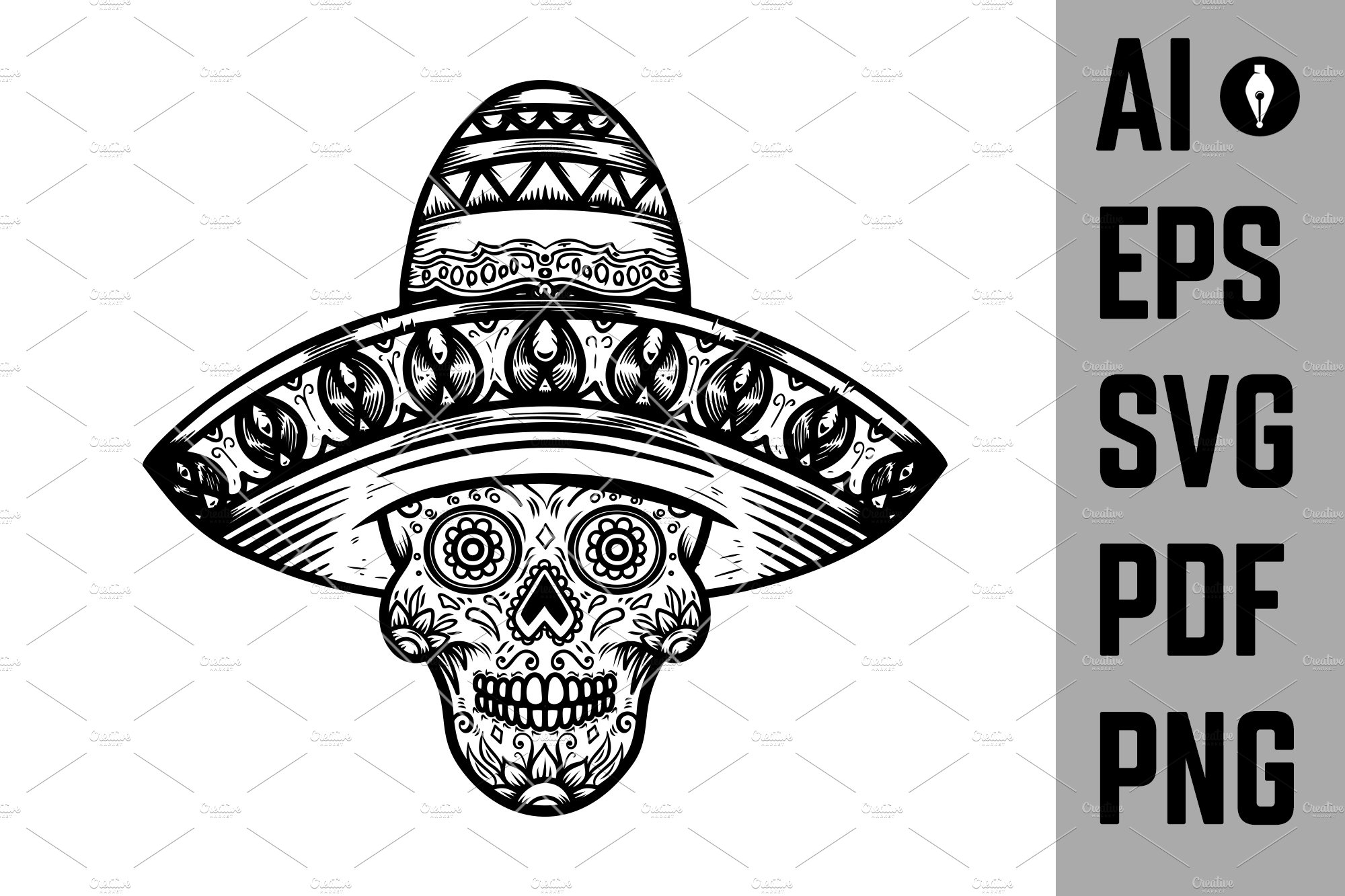 Mexican sugar skull in sombrero. cover image.