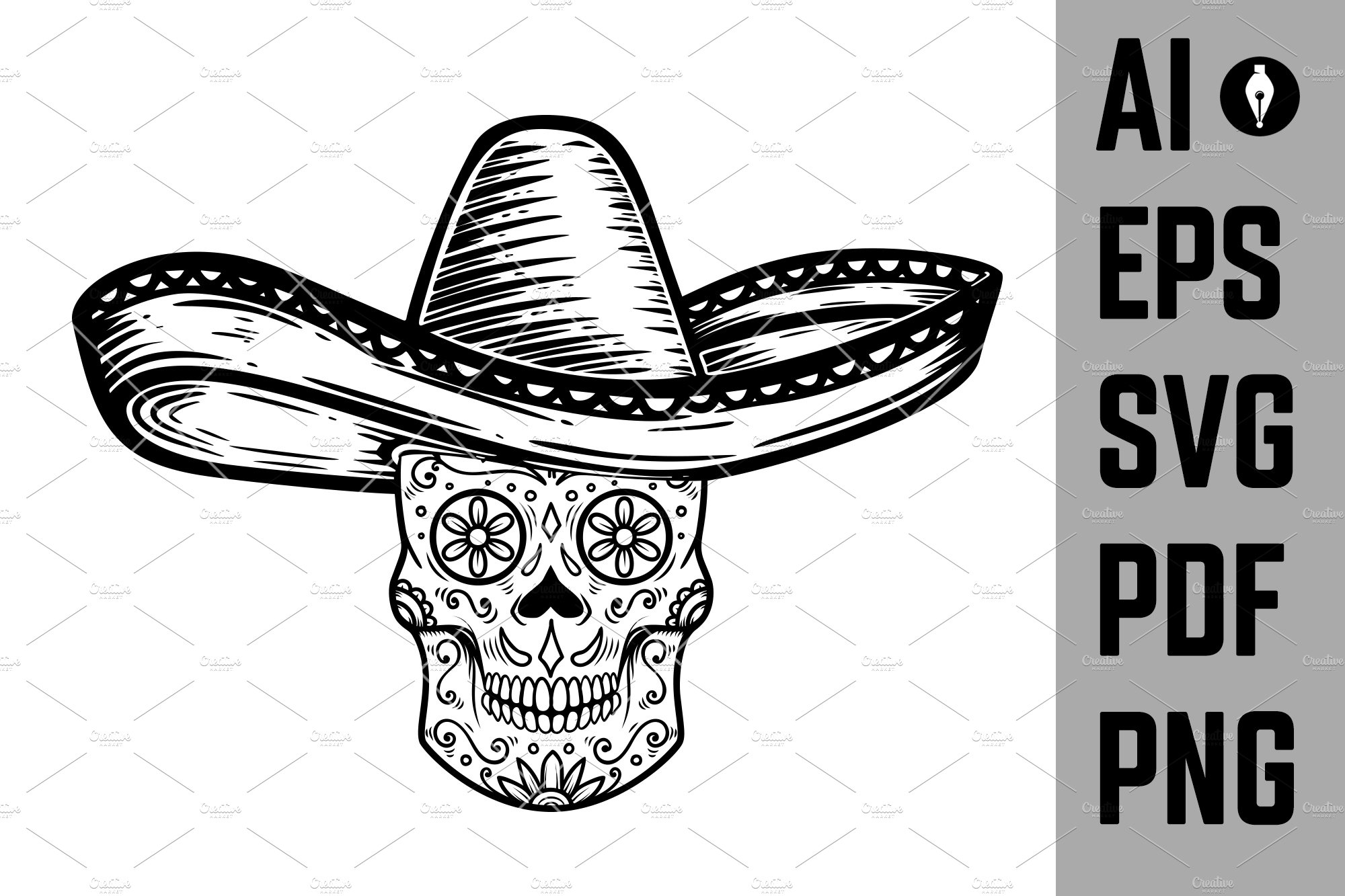 Mexican sugar skull in sombrero. cover image.