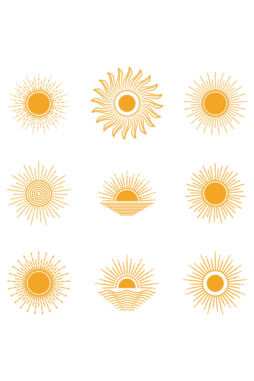 Abstract vector sun logo set, Summer Sun Logo pinterest preview image.