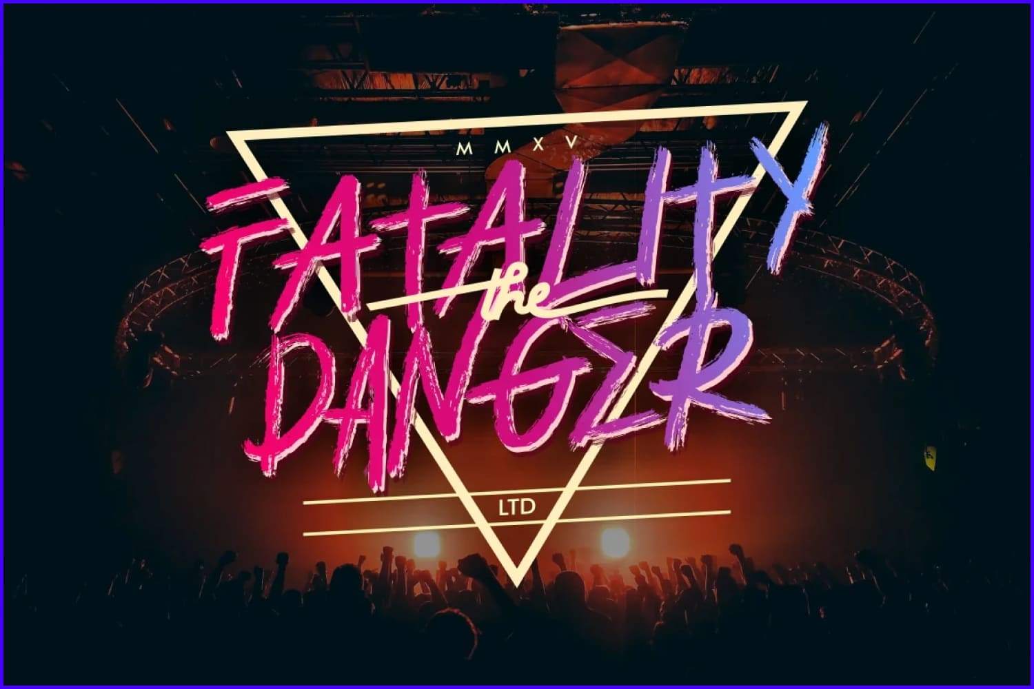 Text Fatality Danger on the background of the night concert.
