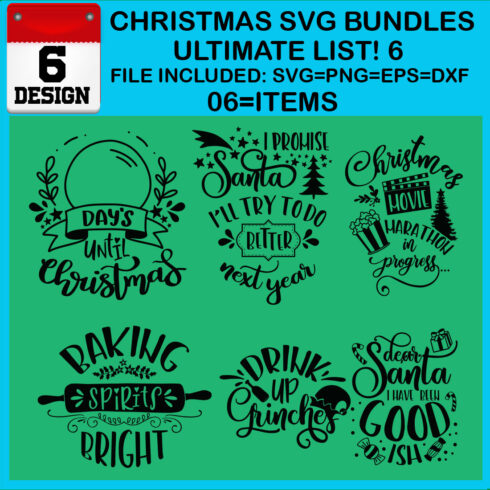 Christmas T-shirt SVG Design Bundles Ultimate List 6 Files cover image.