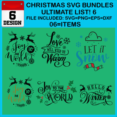 Christmas T-shirt SVG Design Bundles Ultimate List 6 Files cover image.