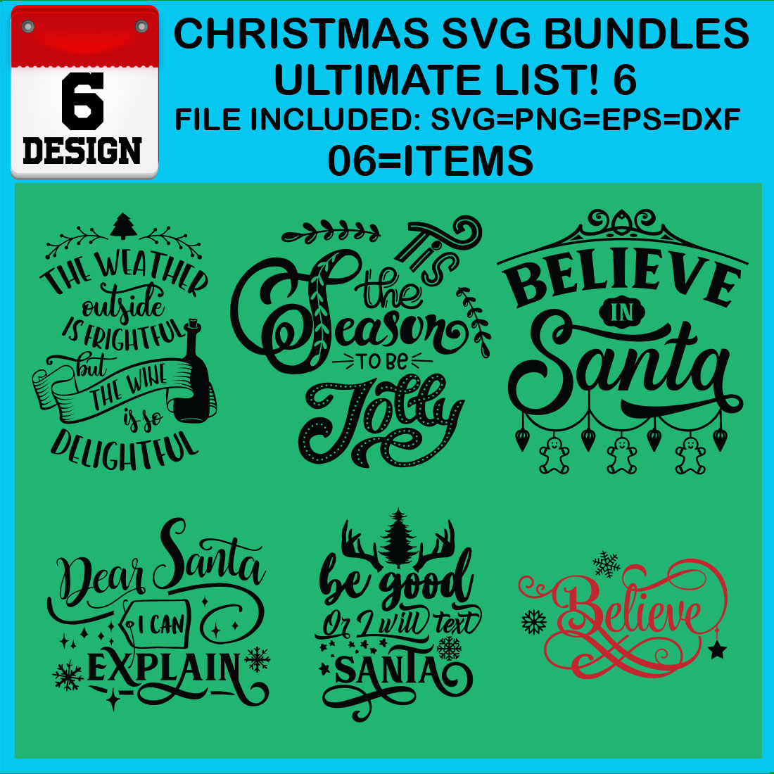 Christmas T-shirt SVG Design Bundles Ultimate List 6 Files cover image.