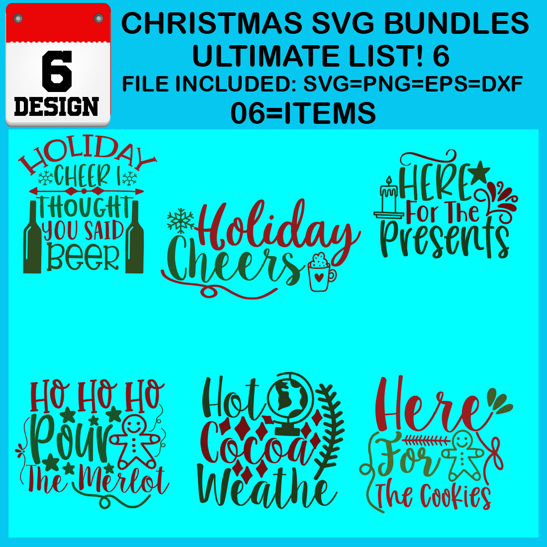 Christmas T-shirt SVG Design Bundles Ultimate List 6 Files cover image.