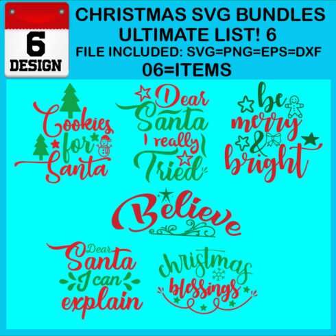 Christmas T-shirt SVG Design Bundles Ultimate List 6 Files cover image.