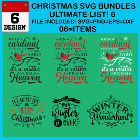 Christmas T-shirt SVG Design Bundles Ultimate List 6 Files cover image.