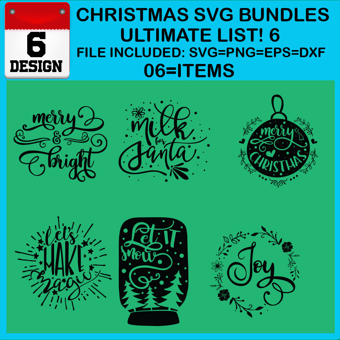 Christmas T-shirt SVG Design Bundles Ultimate List 6 Files cover image.