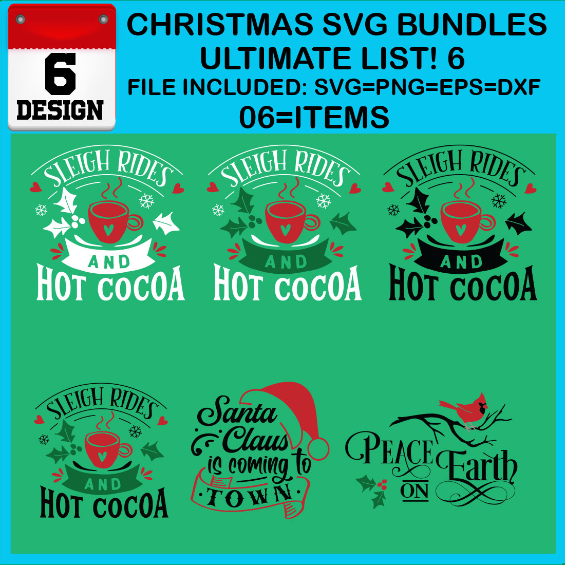 Christmas T-shirt SVG Design Bundles Ultimate List 6 Files cover image.