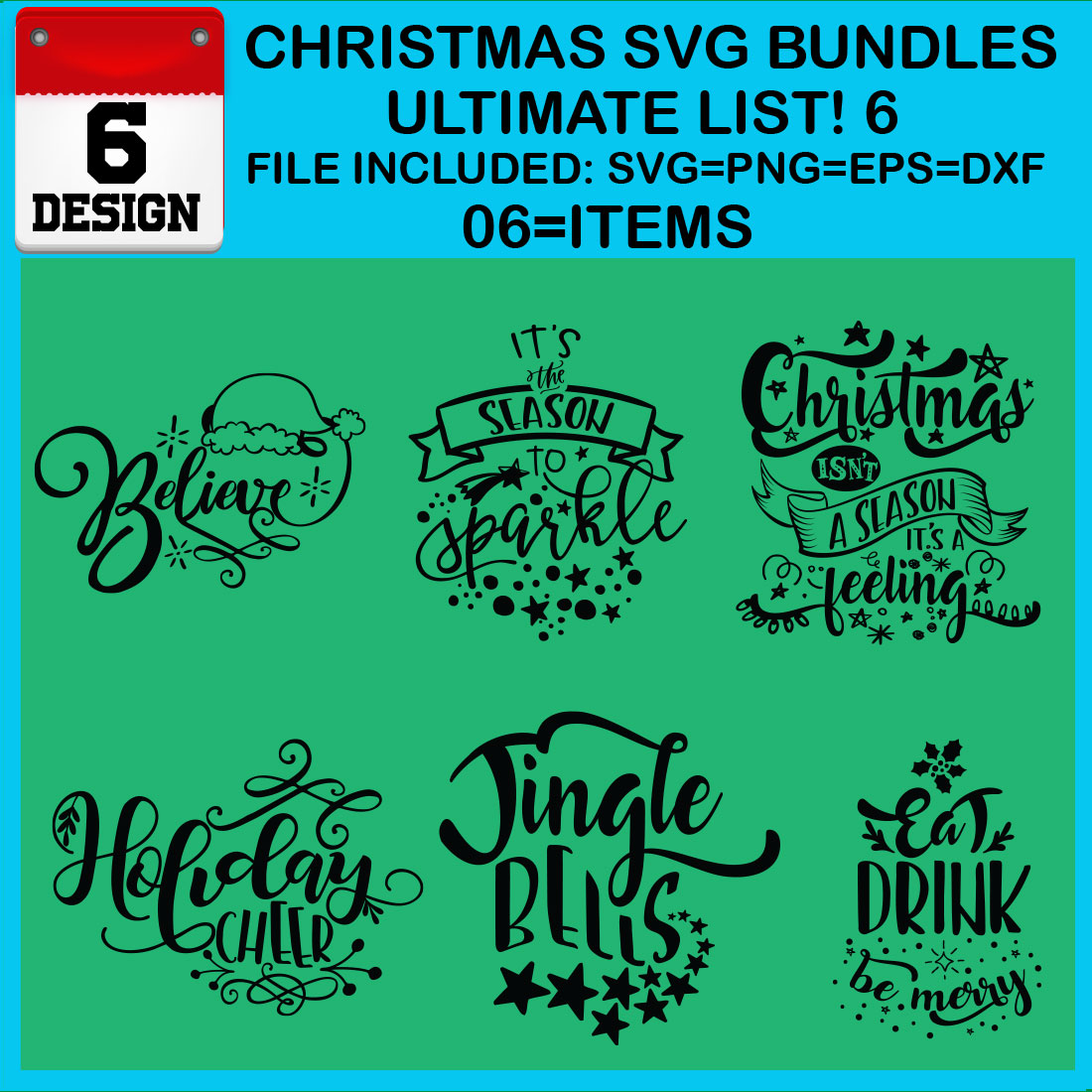 Christmas T-shirt SVG Design Bundles Ultimate List 6 Files cover image.