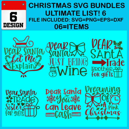 Christmas T-shirt SVG Design Bundles Ultimate List 6 Files cover image.