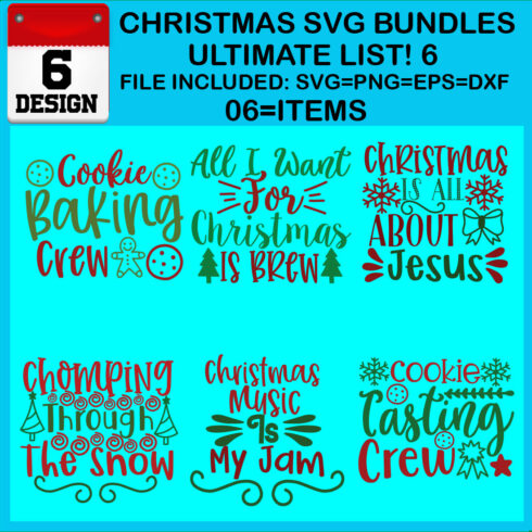 Christmas T-shirt SVG Design Bundles Ultimate List 6 Files cover image.