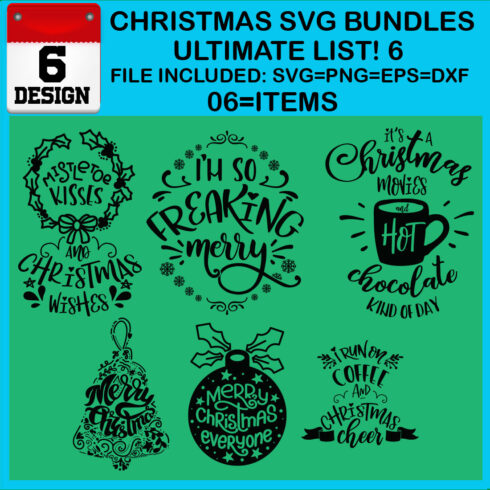 Christmas T-shirt SVG Design Bundles Ultimate List 6 Files cover image.