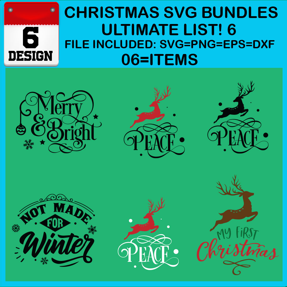 Christmas T-shirt SVG Design Bundles Ultimate List 6 Files cover image.