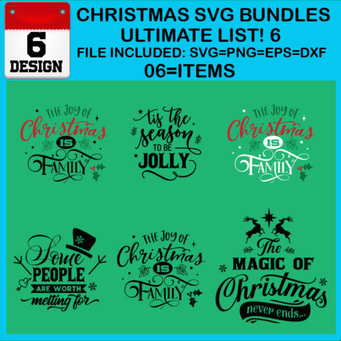 Christmas T-shirt SVG Design Bundles Ultimate List 6 Files cover image.