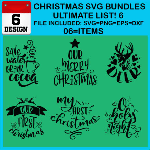 Christmas T-shirt SVG Design Bundles Ultimate List 6 Files cover image.