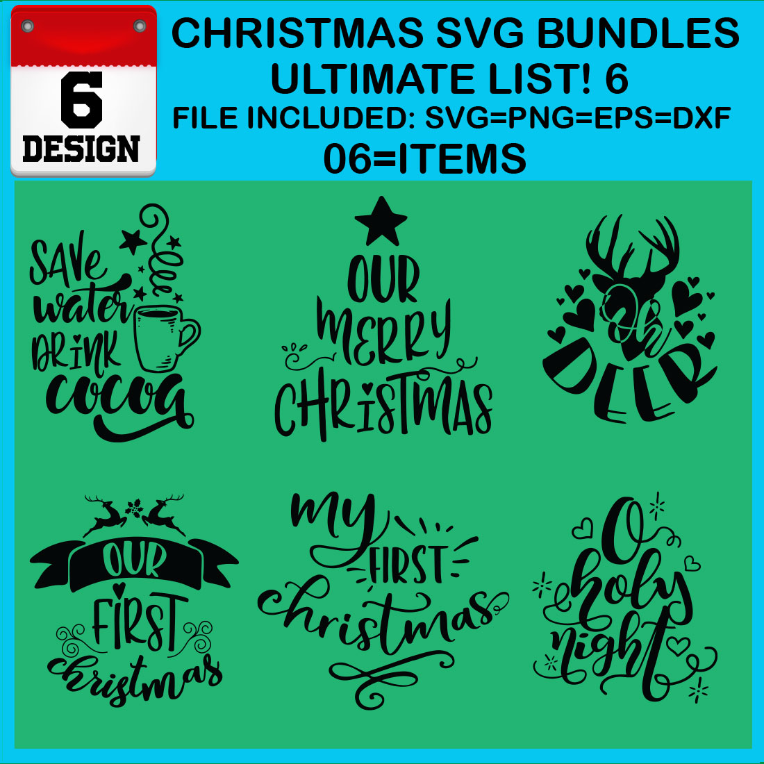 Christmas T-shirt SVG Design Bundles Ultimate List 6 Files cover image.