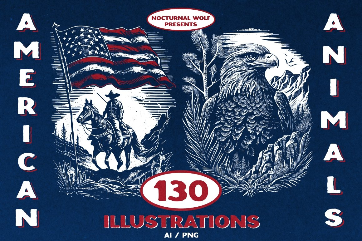 130 American Animals illustrations cover image.