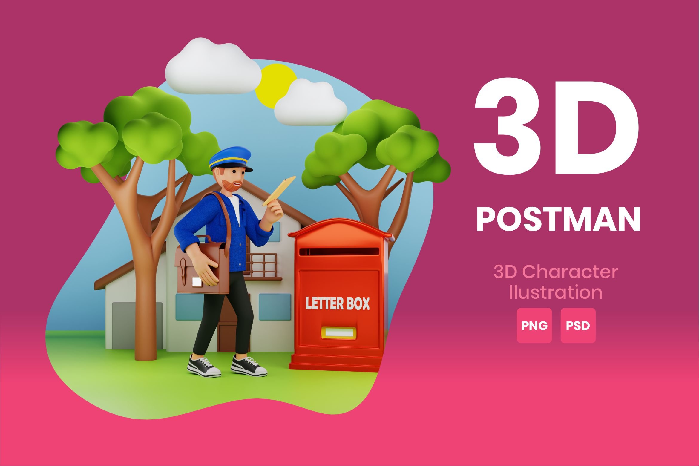 Postman 3D Character Illustration cover image.