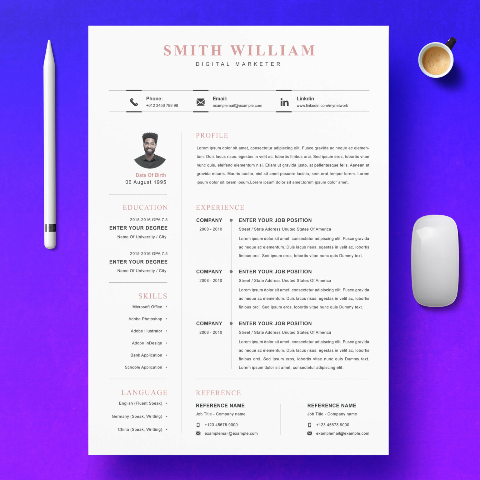 Clean and Elegant Resume Template for Creative Professionals in Design ...