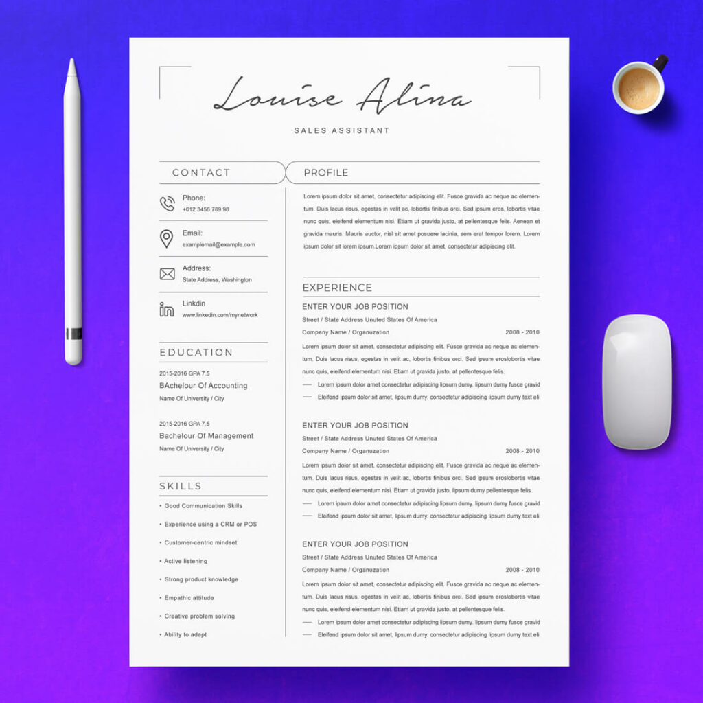 Clean Resume Template | Wonder Elegant Resume Template Word - MasterBundles