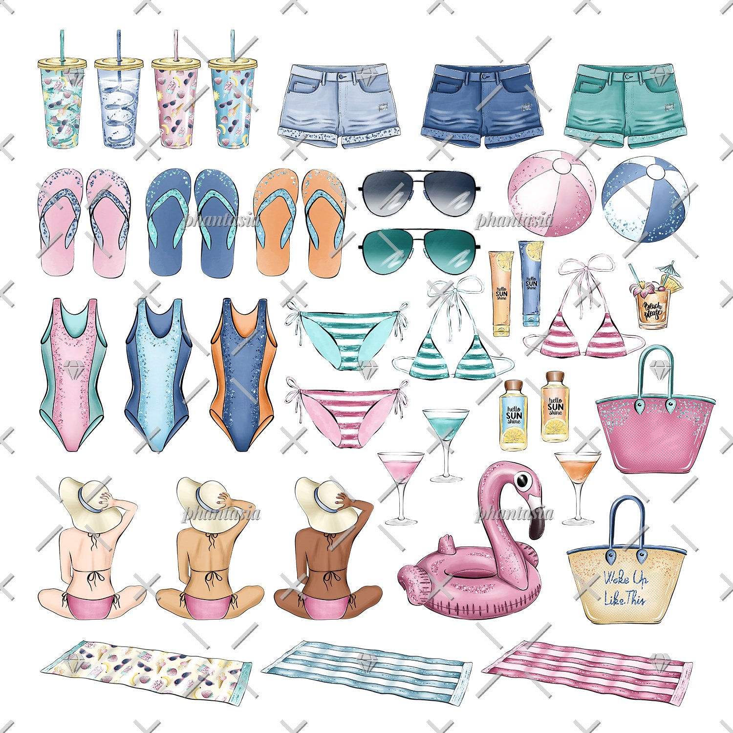Poolside Watercolor Cliparts preview image.