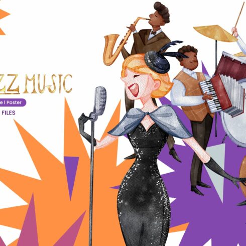 Jazz Music watercolr illustration cover image.