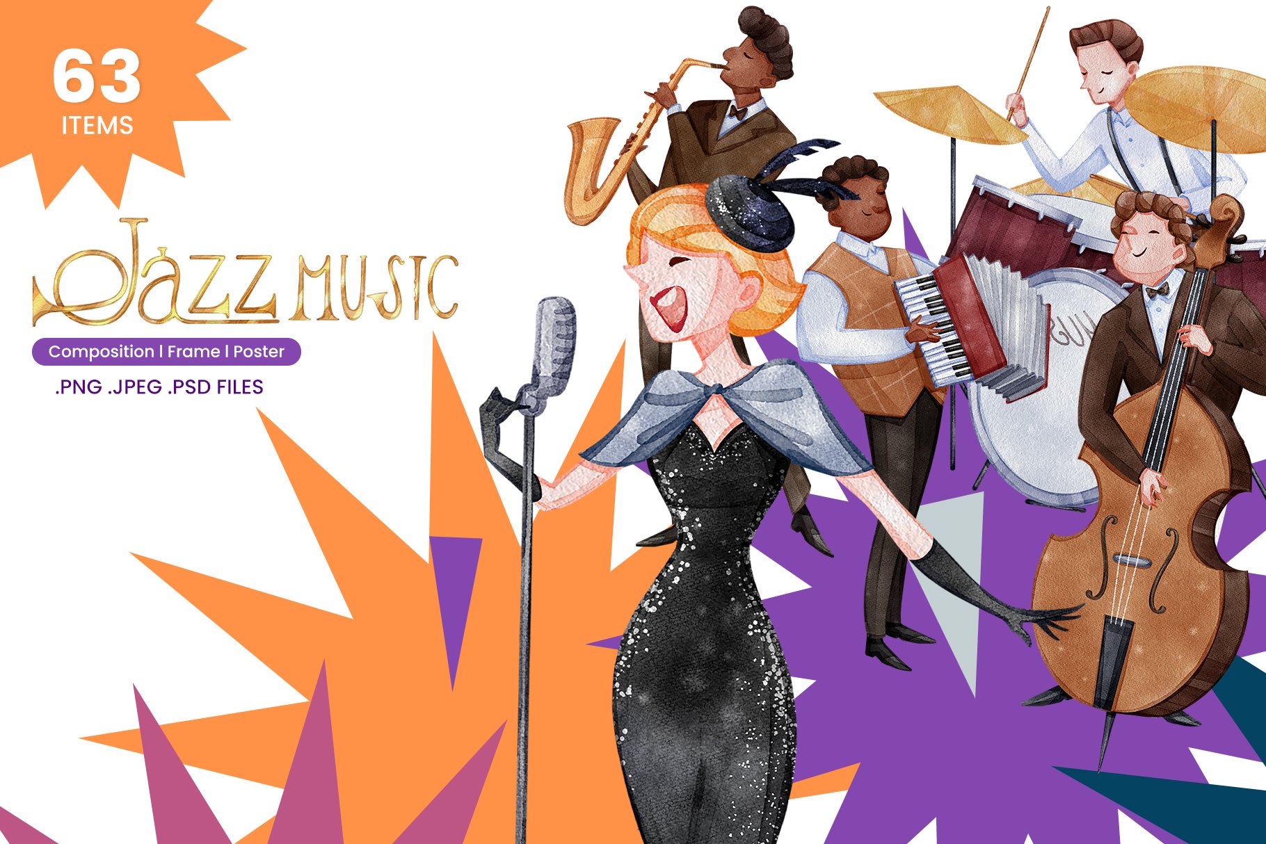 Jazz Music watercolr illustration cover image.